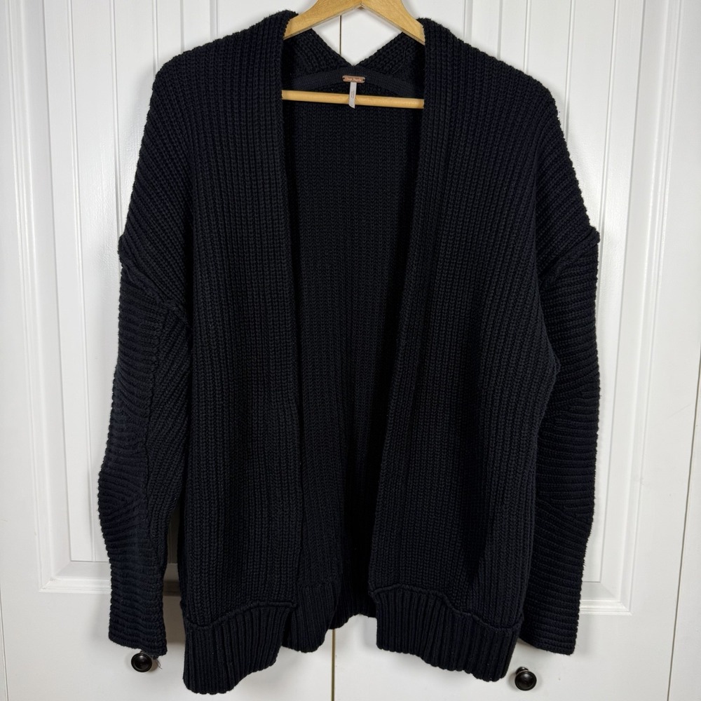 Free People Open Chunky Knit Cardigan Women's Size Small Black Long Sleeve - Picture 1 of 7